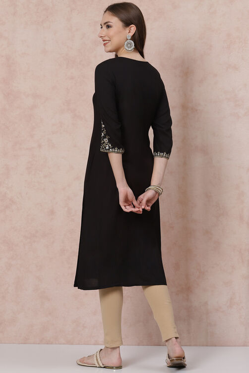 Petrol Blue LIVA Straight Kurta image number 4